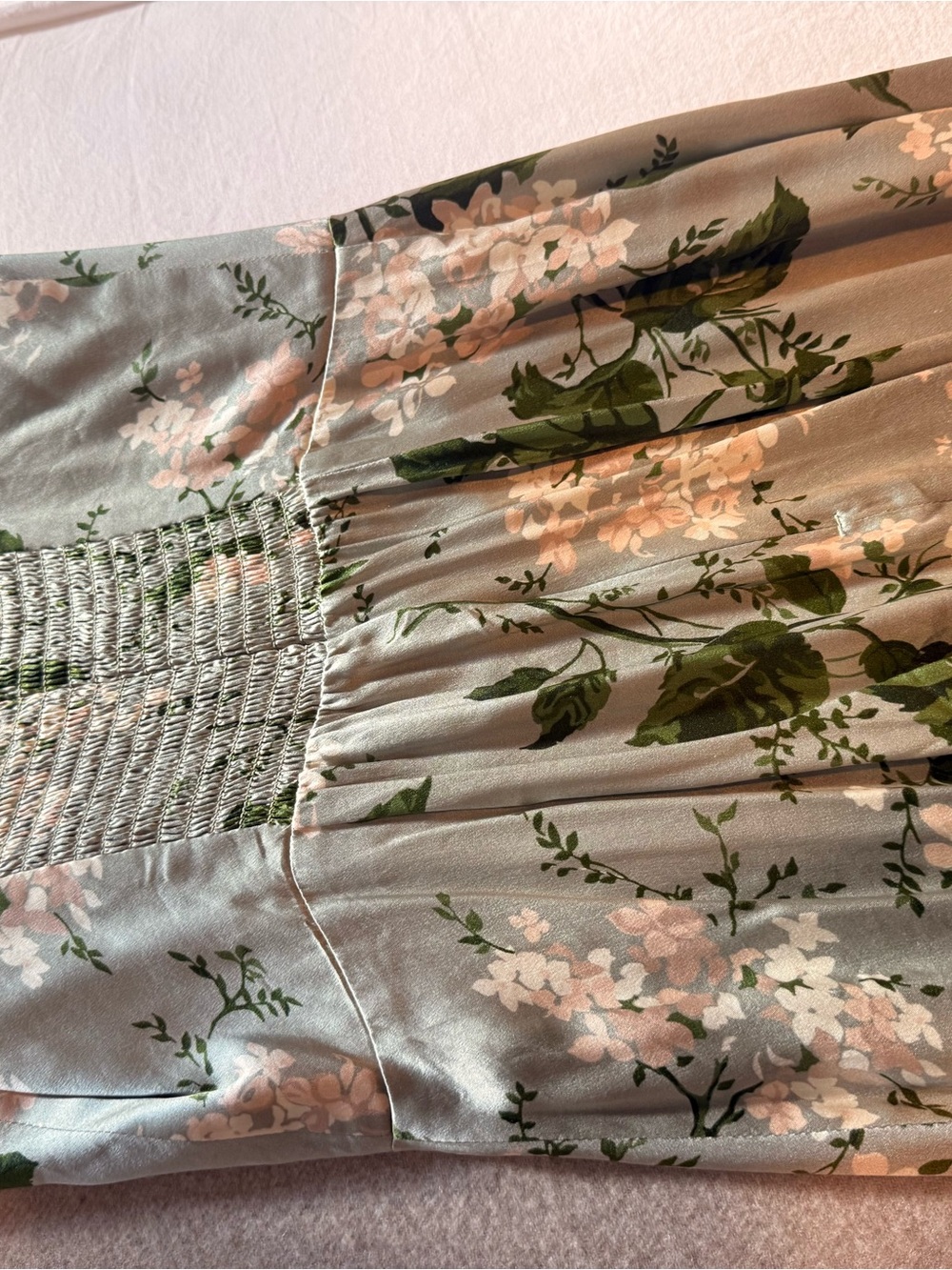 Reformation Frankie Sage Green Floral Strapless Satin Slip Dress - Picture 8 of 9